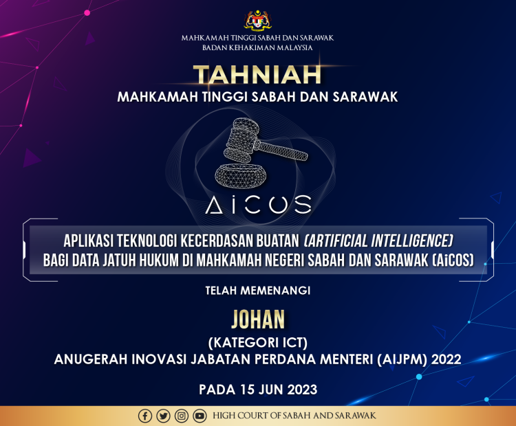 Tahniah Mahkamah Tinggi Sabah dan Sarawak_AiCOS Anugerah Inovasi JPM 2022